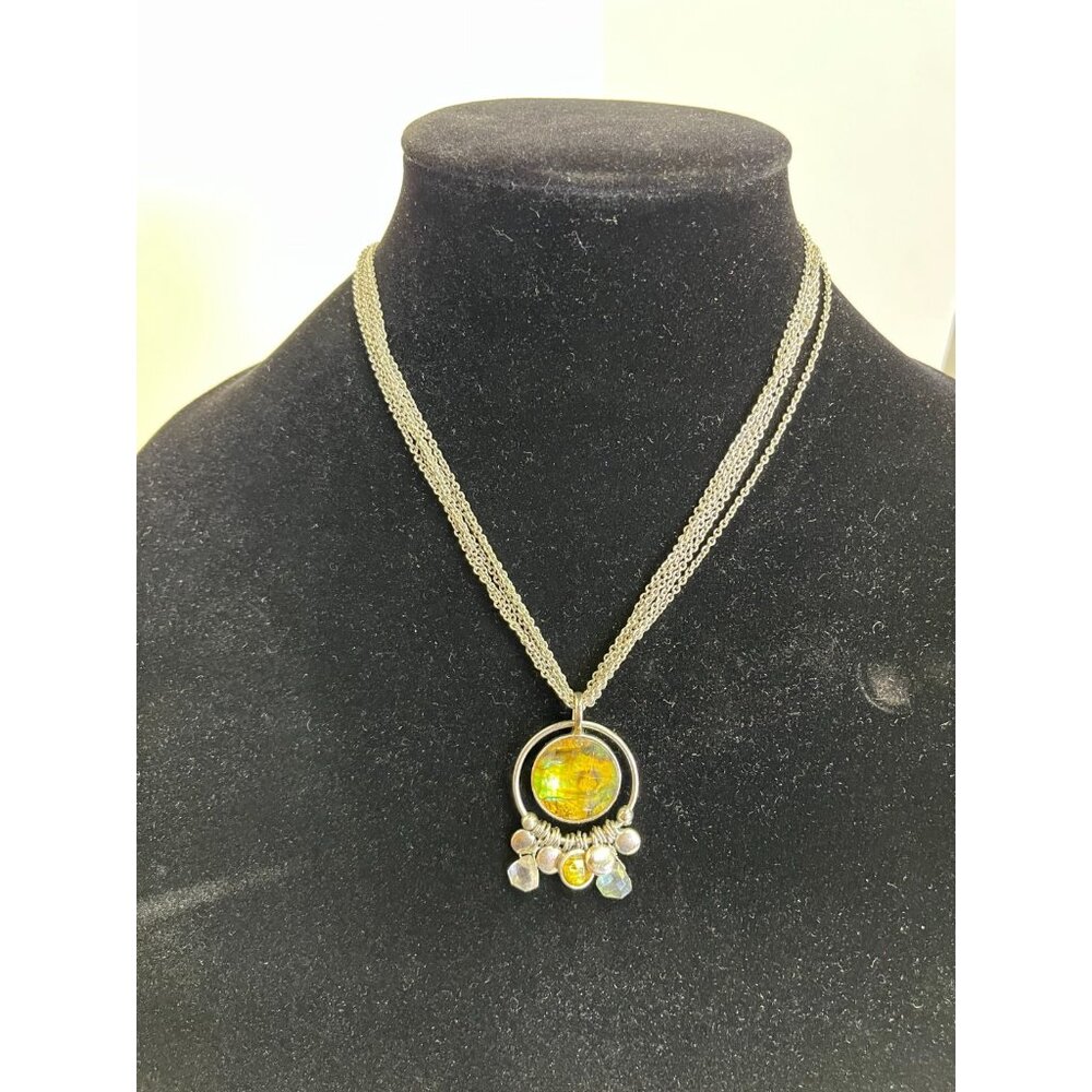 Lia Sophia Multi Strand Gemstone Pendant Necklace Silver Tone 16 to 19 Inch